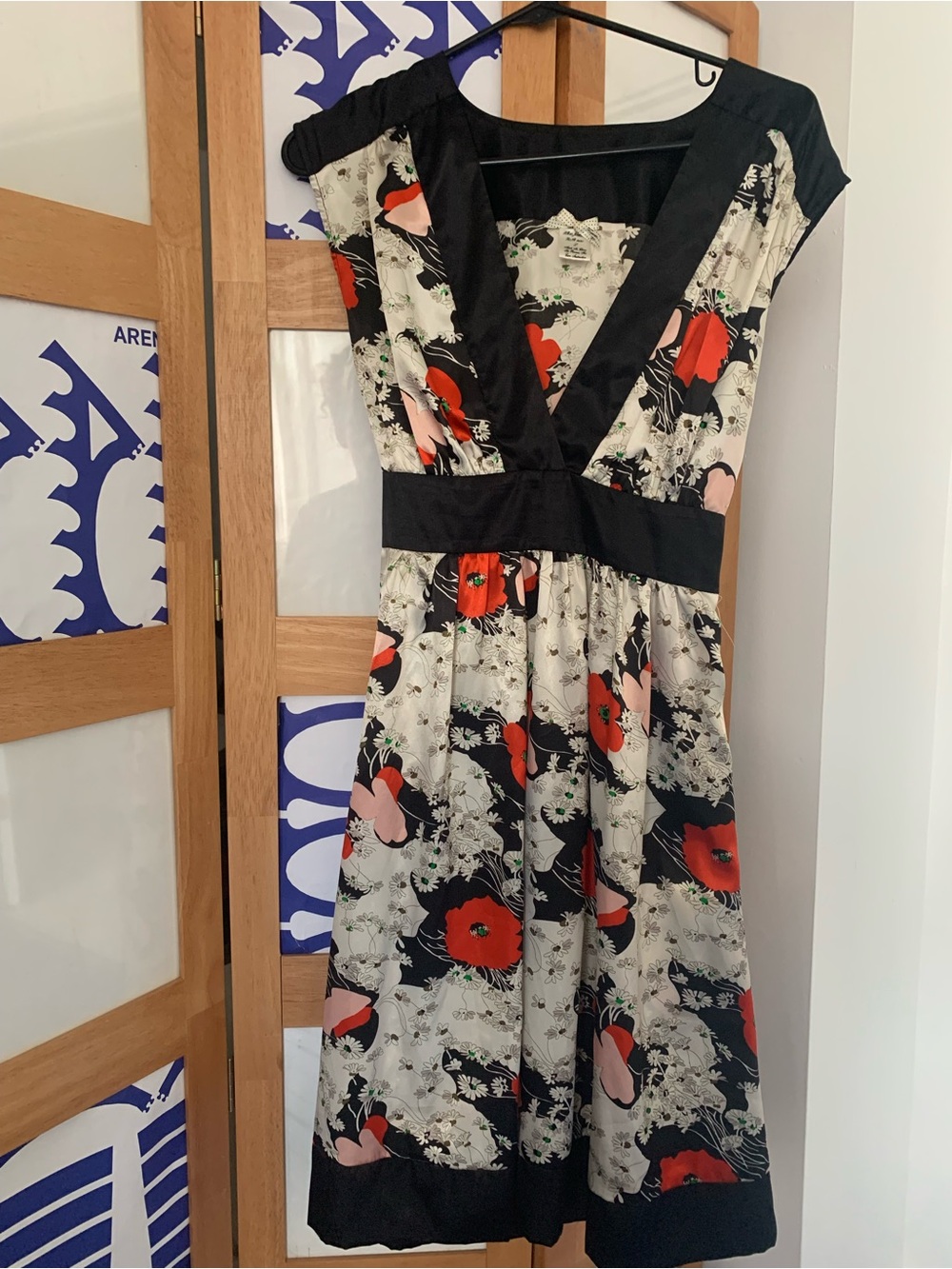 Floral V-Neck Dress with Black Trim
